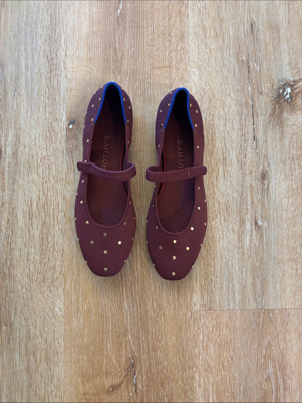 NWT Rothy's Maroon Mary Janes with Gold Studs